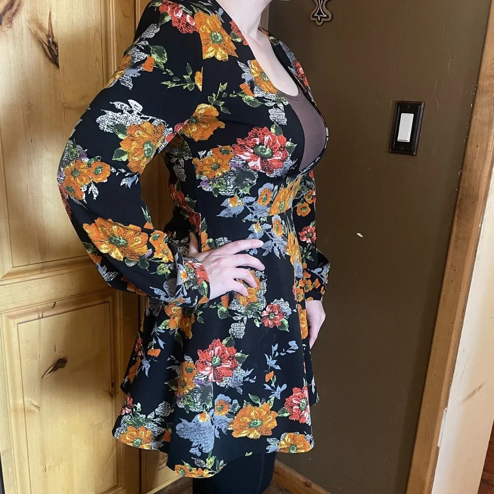 Nasty Gal Glamorous Floral Long Sleeve Mini Dress - Picture 1 of 8